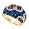 Image 1 : 1CTW White and Blue Diamond Micro-Pave 10KT Ring Yellow Gold