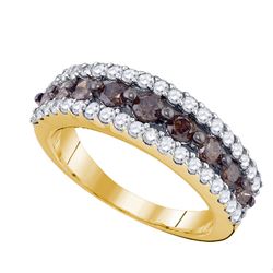 1.50CTW White and Champagne Diamond Anniversary 10KT Ring Yellow Gold