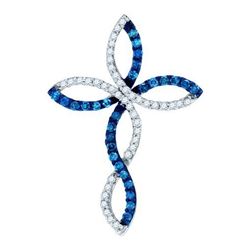 0.33CTW White and Blue Diamond Cross 10KT Pendant White Gold