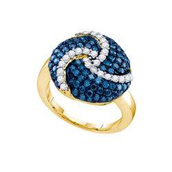 1.50CTW White and Blue Diamond Anniversary 10KT Ring Yellow Gold