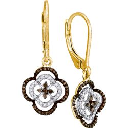 0.35CTW White and Champagne Diamond Micro-Pave 10KT Earrings Yellow Gold