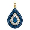 Image 1 : 1.0CTW White and Blue Diamond Micro-Pave 10KT Pendant Yellow Gold