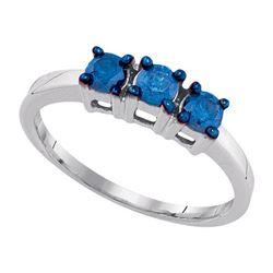 0.50CTW White and Blue Diamond Anniversary 10KT Ring White Gold