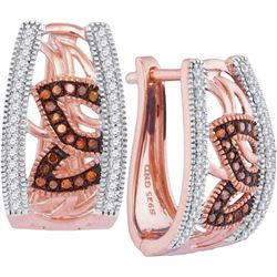 0.33CTW White and Champagne Diamond Hoops 10KT Earrings Rose Gold