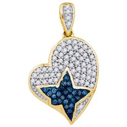 0.25CTW White and Blue Diamond Heart 10KT Pendant Yellow Gold