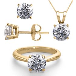 14K Yellow Gold Jewelry SET 3.0CTW Natural Diamond Ring, Earrings, Necklace