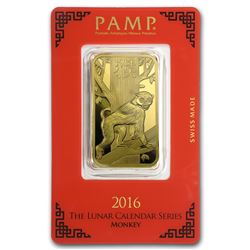 One pc. 1 oz .9999 Fine Gold Bar - PAMP Suisse Year of the Monkey In Assay