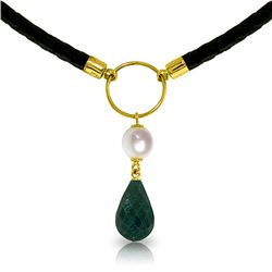 10.80 ctw Green Sapphire Corundum & Pearl Necklace Jewelry 14KT Yellow Gold - GG#5016