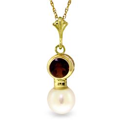 2.48 ctw Garnet & Pearl Necklace Jewelry 14KT Yellow Gold - GG#2025