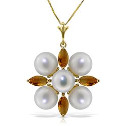 6.3 ctw Citrine & Pearl Necklace Jewelry 14KT Yellow Gold - GG#2537
