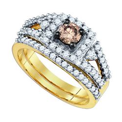 1.0CTW White and Champagne Diamond Bridal 14KT Ring Yellow Gold - GD80377