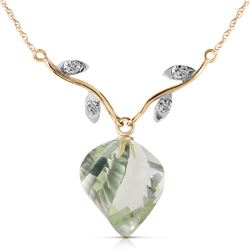 13.02 ctw Green Amethyst & Diamond Necklace Jewelry 14KT Yellow Gold - GG#4702