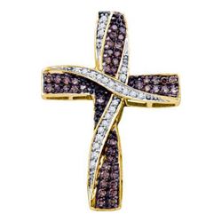 0.50CTW White and Champagne Diamond Cross 14KT Pendant Yellow Gold - GD66777