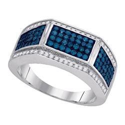 1.0CTW White and Blue Diamond Mens 10KT Ring White Gold - GD89352