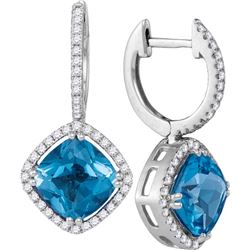 0.35CT Diamond and 2.20CT Blue Topaz Anniversary 14KT Earrings White Gold