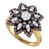 1CTW White and Champagne Diamond Flower 10KT Ring Yellow Gold