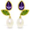 Image 1 : 16.6 ctw Pearl, Peridot & Amethyst Earrings Jewelry 14KT Yellow Gold