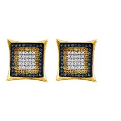 0.33CTW White and Blue Diamond Micro-Pave 10KT Earrings Yellow Gold