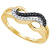 Image 1 : 0.02CTW White and Black Diamond Infinity 10KT Ring Yellow Gold