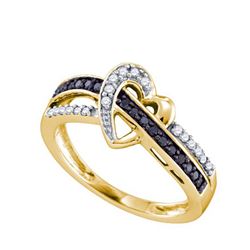 0.25CTW White and Black Diamond Heart 10KT Ring Yellow Gold