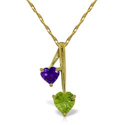 1.40 ctw Peridot & Amethyst Necklace Jewelry 14KT Yellow Gold