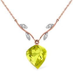 10.77 ctw Lemon Quartz & Diamond Necklace Jewelry 14KT Rose Gold