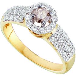 0.75CTW White and Champagne Diamond Bridal 14KT Ring Yellow Gold