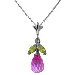 1.70 ctw Pink Topaz & Peridot Necklace Jewelry 14KT White Gold