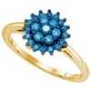 Image 1 : 0.50CTW White and Blue Diamond Cluster 10KT Ring Yellow Gold