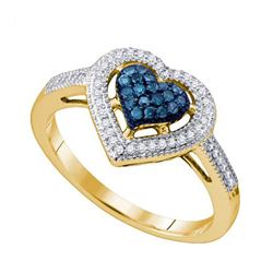 0.25CTW White and Blue Diamond Heart 10KT Ring Yellow Gold