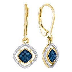0.33CTW White and Blue Diamond Micro-Pave 10KT Earrings Yellow Gold
