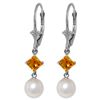 Image 1 : 5 ctw Pearl & Citrine Earrings Jewelry 14KT White Gold