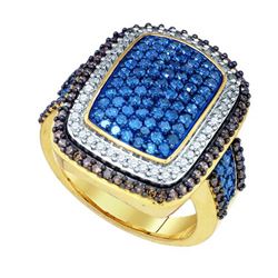 1.85CTW White and Blue Diamond Anniversary 10KT Ring Yellow Gold