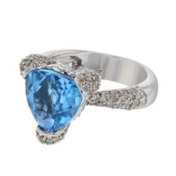 Genuine 14K White Gold 6.02CTW Topaz&Diamond Fashion Ring - REF-130Z8T