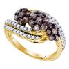 Image 1 : 0.85CTW White and Champagne Diamond 3-Flower 10KT Ring Yellow Gold