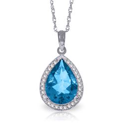 4.66 ctw Blue Topaz & Diamond Necklace Jewelry 14KT White Gold