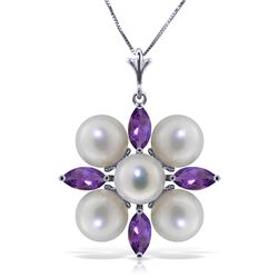 6.3 ctw Amethyst & Pearl Necklace Jewelry 14KT White Gold