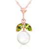 Image 1 : 2.2 ctw Pearl & Peridot Necklace Jewelry 14KT Rose Gold