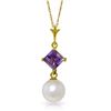 Image 1 : 2.5 ctw Pearl & Amethyst Necklace Jewelry 14KT Yellow Gold
