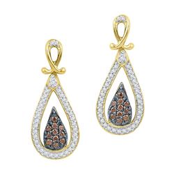 0.25CTW White and Champagne Diamond Anniversary 10KT Earrings Yellow Gold