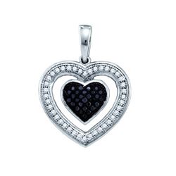 0.20CTW White and Black Diamond Heart 10KT Pendant White Gold