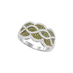 0.50CTW White and Green Diamond Micro-Pave 10KT Ring White Gold