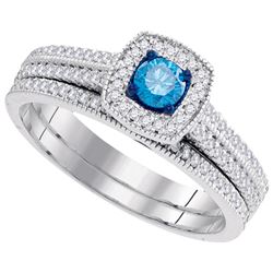 0.50CTW White and Blue Diamond Bridal 10KT Ring White Gold
