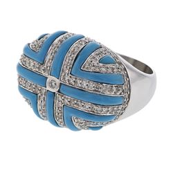 Genuine 18K WhiteGold 2.72CTW Turquoise Cocktail Ring - REF-174H4W