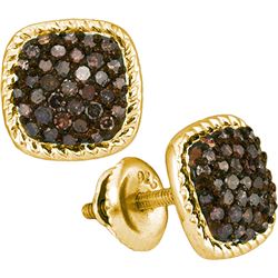 0.50CTW White and Champagne Diamond Micro-Pave 10KT Earrings Yellow Gold