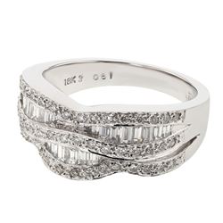 Genuine 18K WhiteGold 0.76CTW Baguette Fashion Ring - REF-119Z3T