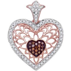 0.25CTW White and Champagne Diamond Heart 10KT Pendant Rose Gold