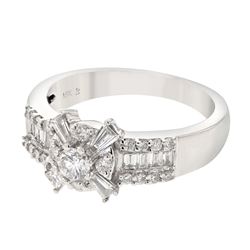 Genuine 18K WhiteGold 0.86CTW Baguette Fashion Ring - REF-136R2H