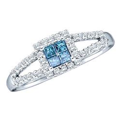 0.30CTW White and Blue Diamond Invisible 14KT Ring White Gold