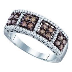 0.60CTW White and Champagne Diamond Anniversary 10KT Ring White Gold